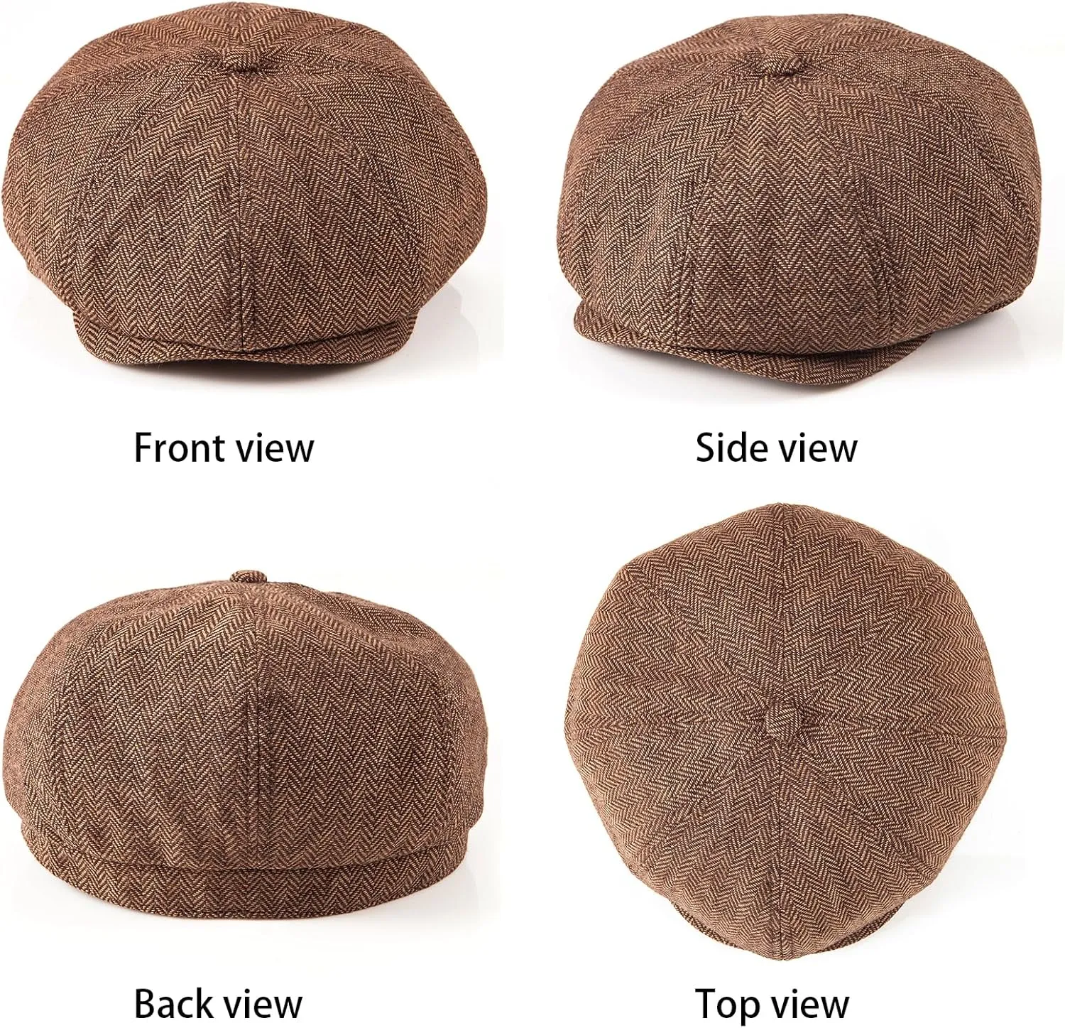 LADYBRO 2 Pack 8-Panel Newsboy Hats for Men Cabbie Wool Blend Tweed Irish Cap Adjustable