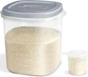 Large Airtight Food Storage Container Bin, 20-lb Dry Food Rice Container with Lid-Lock Handle and Measuring Cup. Cereal, Flour Dog Cat Pet Food Containers Grey
