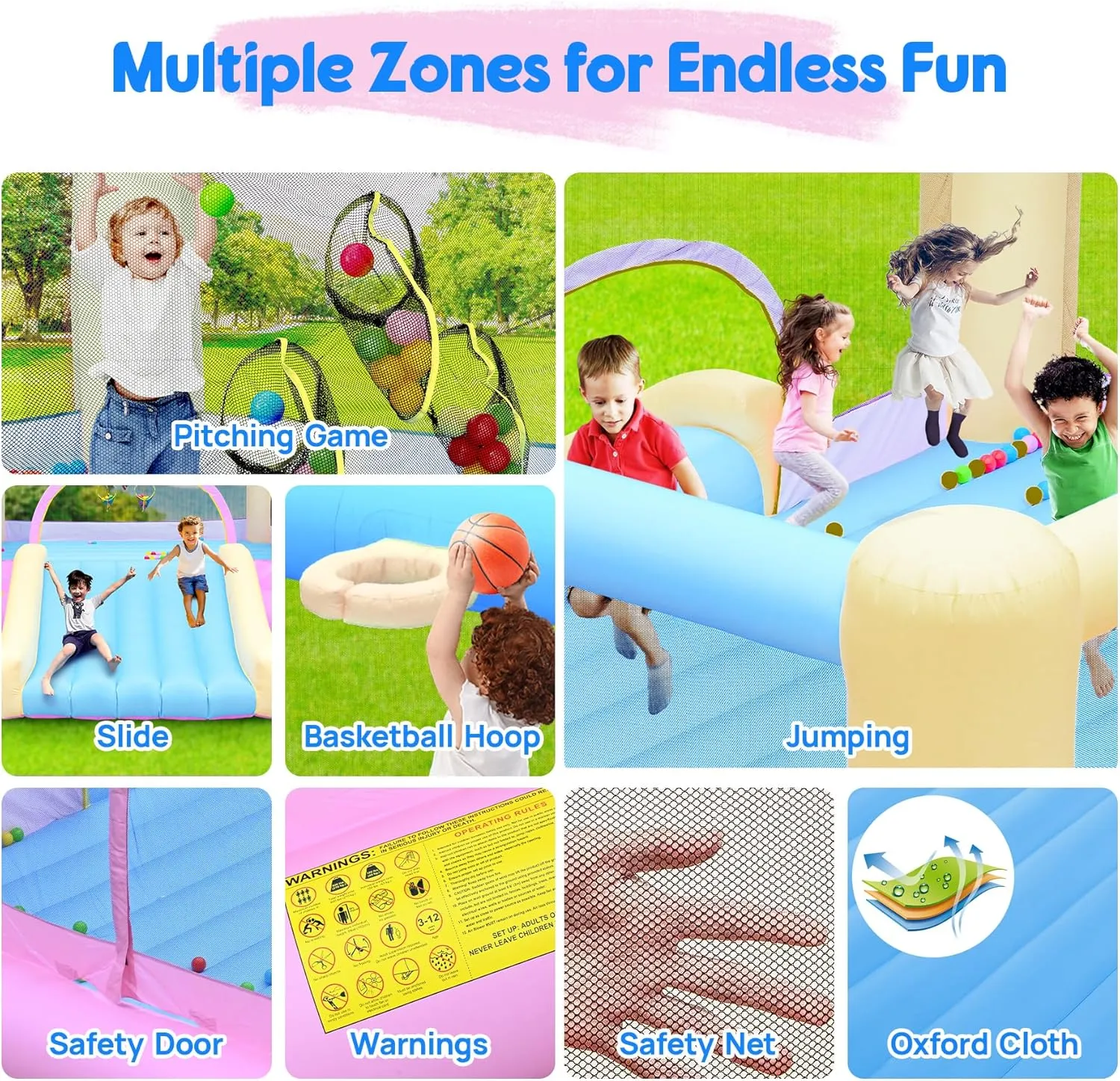 Large Bounce House for Big Kids, 14.8 x 14.5 FT Inflatable Bouncer Jumper Slide with 650W Blower, Basketball Hoop, Throw Ball Game, Ball Pits (Yellow, 177" L x 174" W x 94" H)