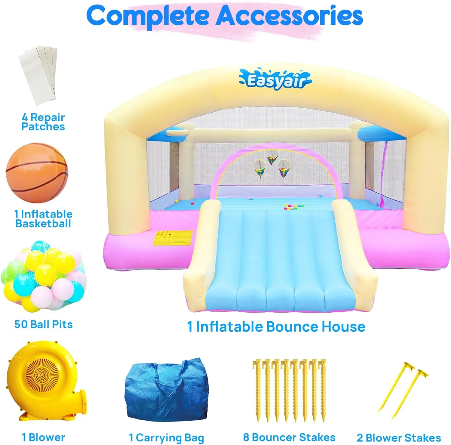 Large Bounce House for Big Kids, 14.8 x 14.5 FT Inflatable Bouncer Jumper Slide with 650W Blower, Basketball Hoop, Throw Ball Game, Ball Pits (Yellow, 177" L x 174" W x 94" H)