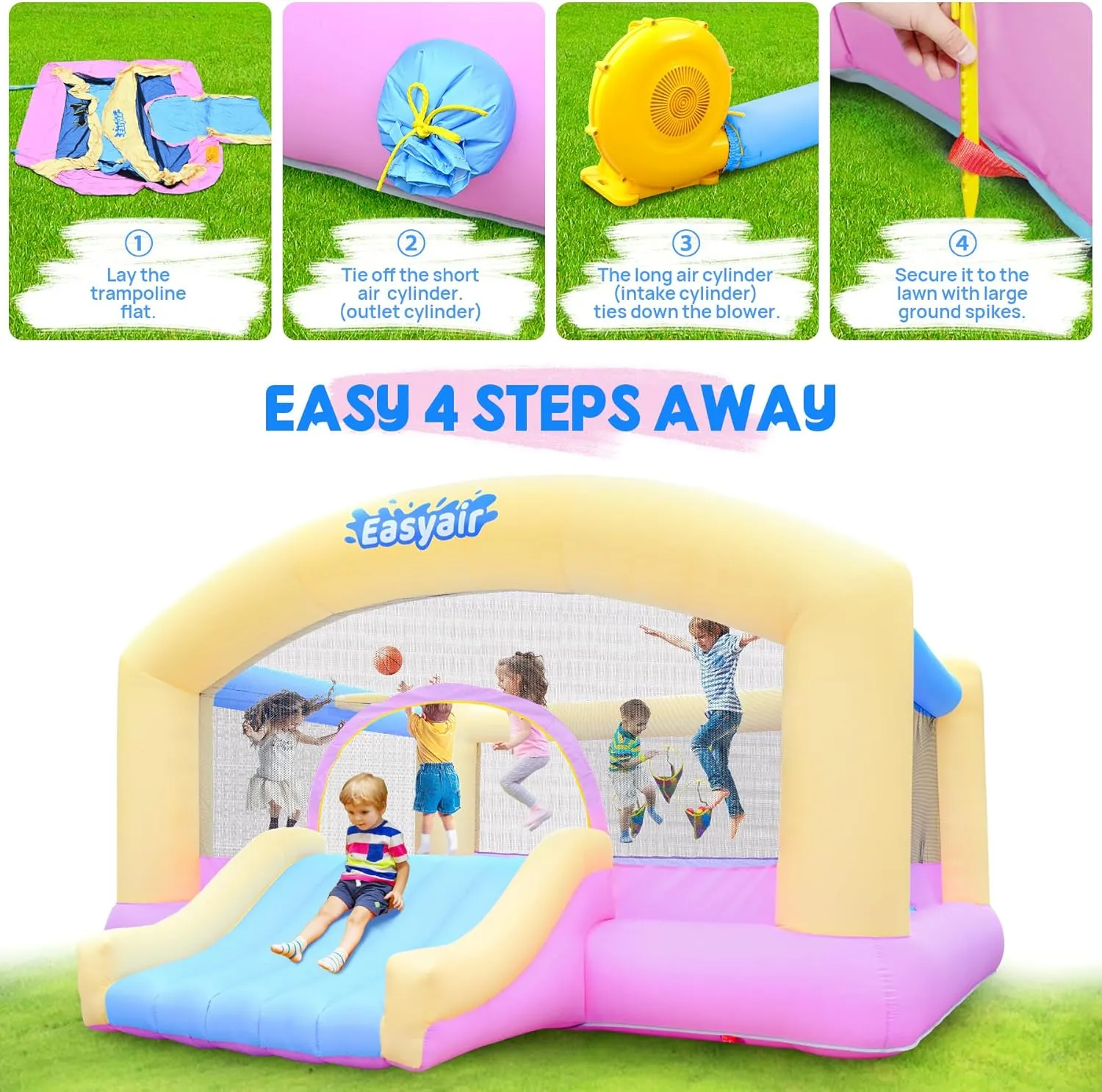 Large Bounce House for Big Kids, 14.8 x 14.5 FT Inflatable Bouncer Jumper Slide with 650W Blower, Basketball Hoop, Throw Ball Game, Ball Pits (Yellow, 177" L x 174" W x 94" H)