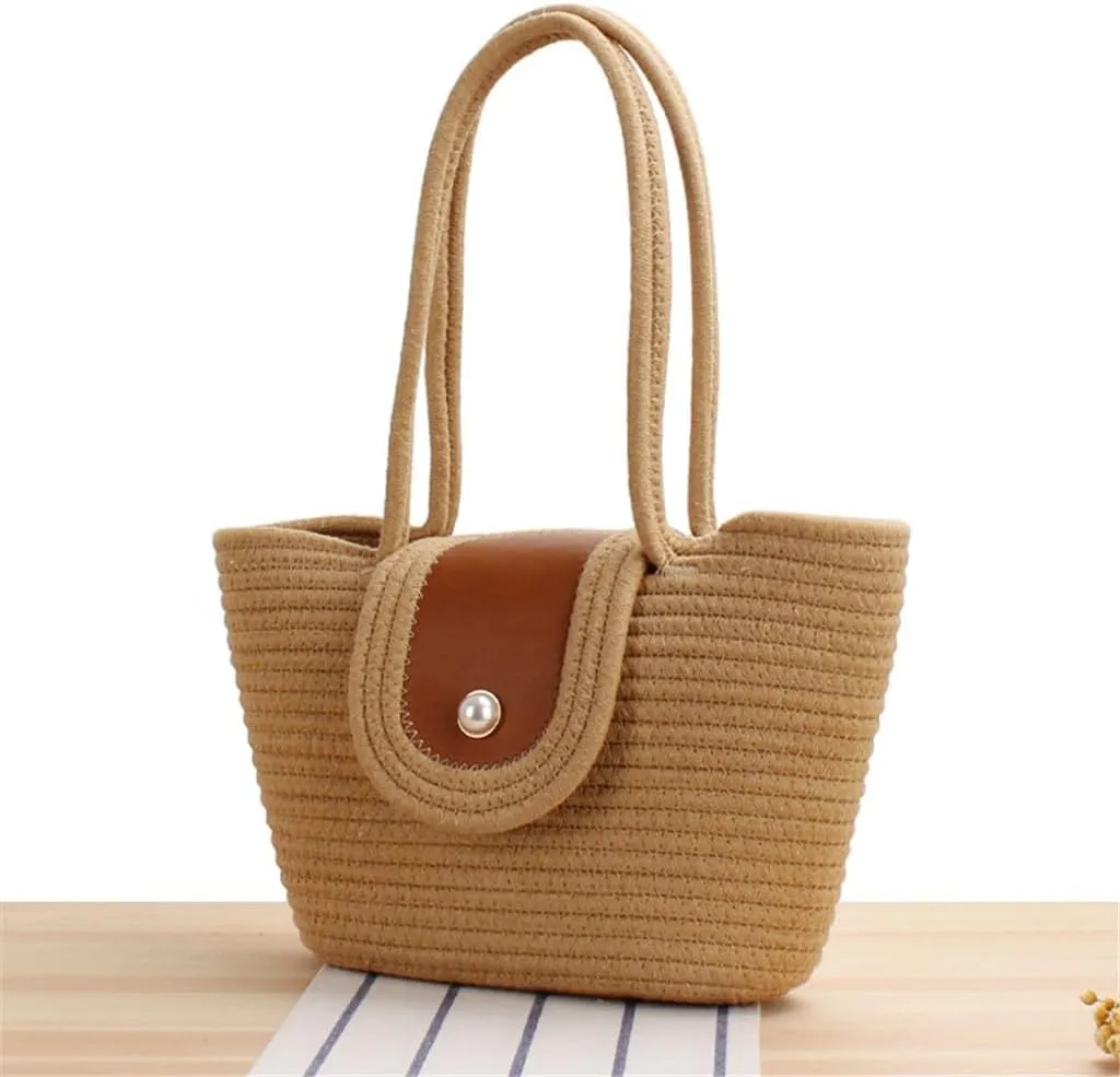Large Capacity Woven Tote Vegetable Basket Bag Island Photo Cotton Rope Beach Bag