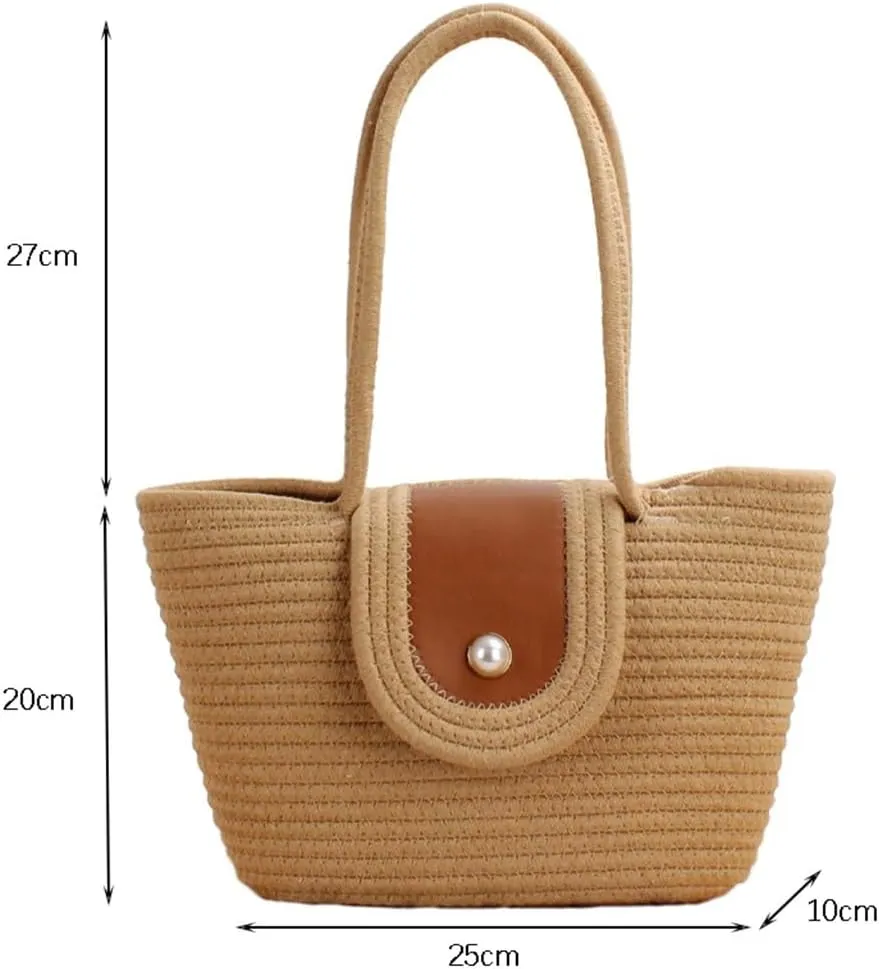 Large Capacity Woven Tote Vegetable Basket Bag Island Photo Cotton Rope Beach Bag