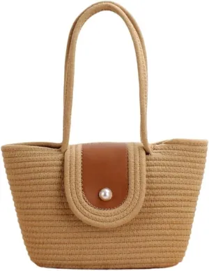 Large Capacity Woven Tote Vegetable Basket Bag Island Photo Cotton Rope Beach Bag
