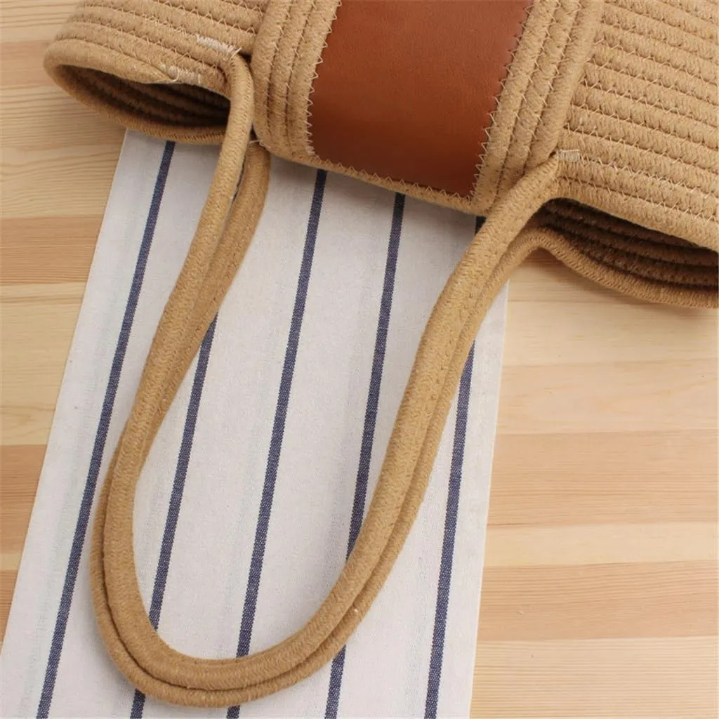 Large Capacity Woven Tote Vegetable Basket Bag Island Photo Cotton Rope Beach Bag
