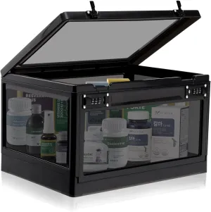 Large Medicine Lock Box with Dual 3-Digit Combination Locks, 24.8L Lockable Storage Box for Medication, Snacks, Phone, and Electronics - BPA-Free Organizer Bin for Home, Office, Fridge, and Safety