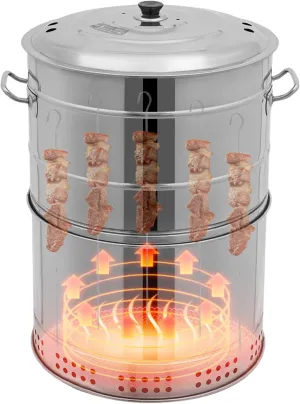 Large Stainless Steel BBQ Grill Barrel - 360° Smokeless Outdoor Charcoal Grill with 50 Skewers, Portable Camping Grill for Picnic & Backyard, Oil Tray & Ash Catcher, Patio Cooking Equipment