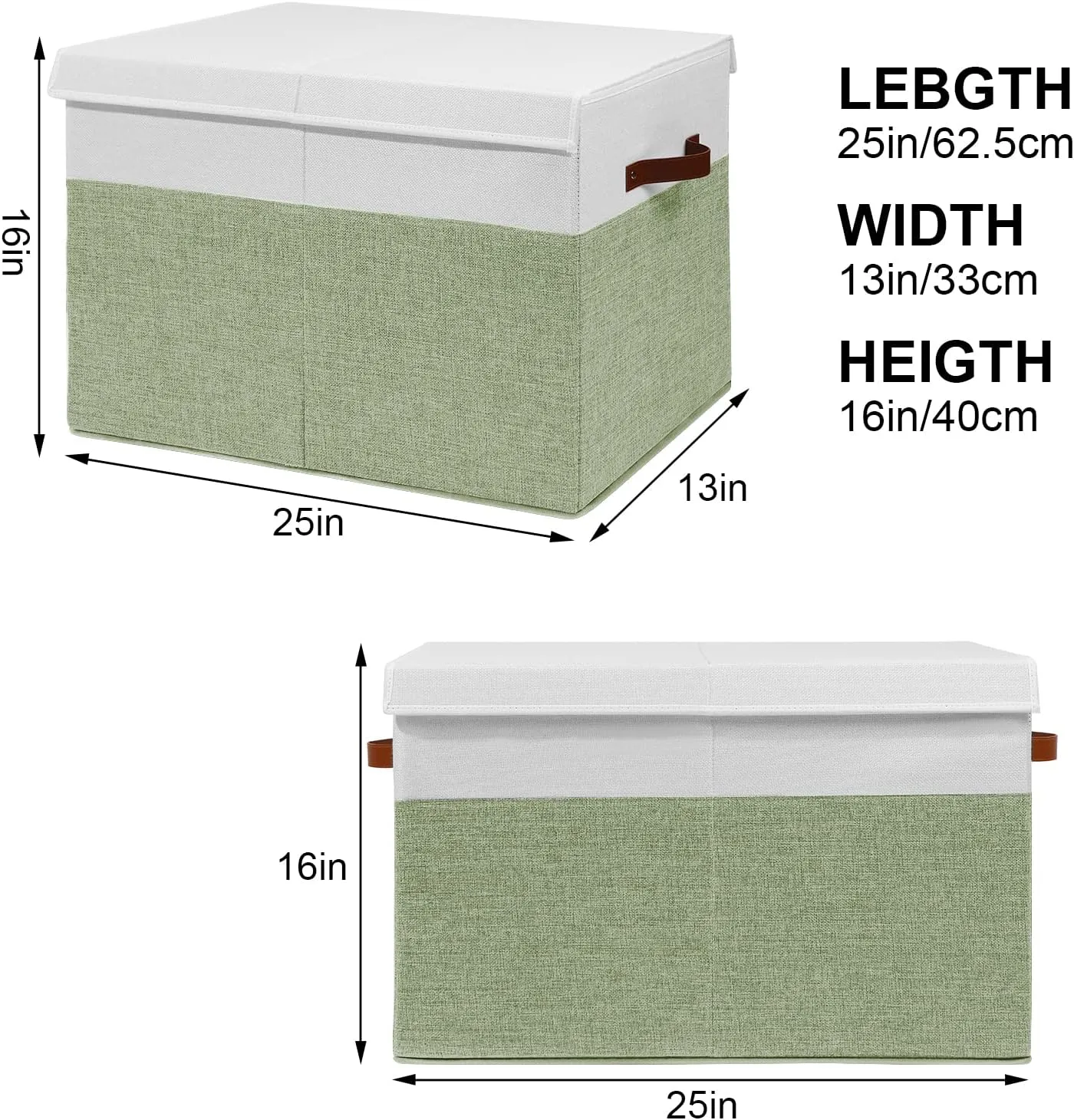 Large Toy Storage Box with Lid, Sturdy Toys Storage Chest Bin Organizer Basket with Dividers for Kids, Boys, Girls, Nursery, Closet, Bedroom, Playroom 25"x13" x16" (Green and White)