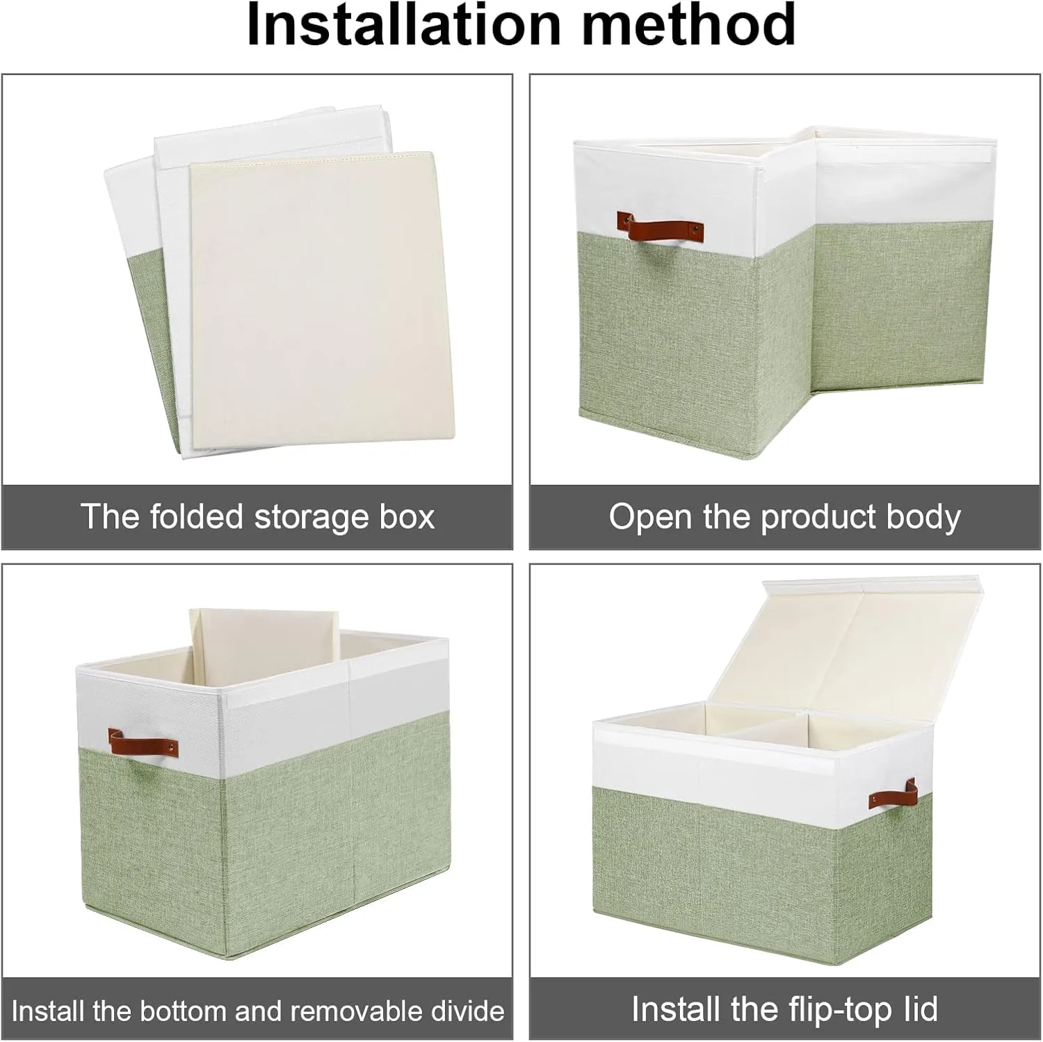 Large Toy Storage Box with Lid, Sturdy Toys Storage Chest Bin Organizer Basket with Dividers for Kids, Boys, Girls, Nursery, Closet, Bedroom, Playroom 25"x13" x16" (Green and White)