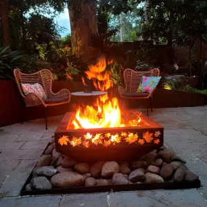 Laser Cut Artistic Leaf design Outdoor Fire Pit | Classic Custom Fabrication Wood Burning Fire Pit | Made in Canada – Model # WBFP656