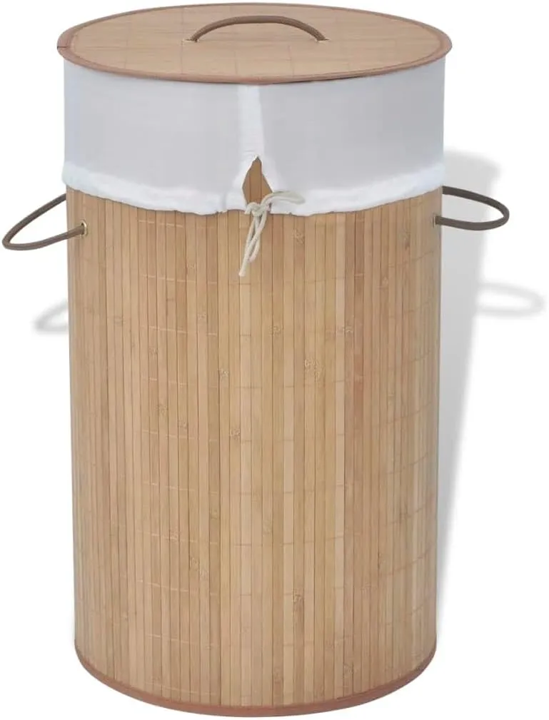 Laundry Bin Round Natural, Portable with Removable Polyester Inner Bag, Convenient Handles, Lightweight Design, 13.8" x 23.6"