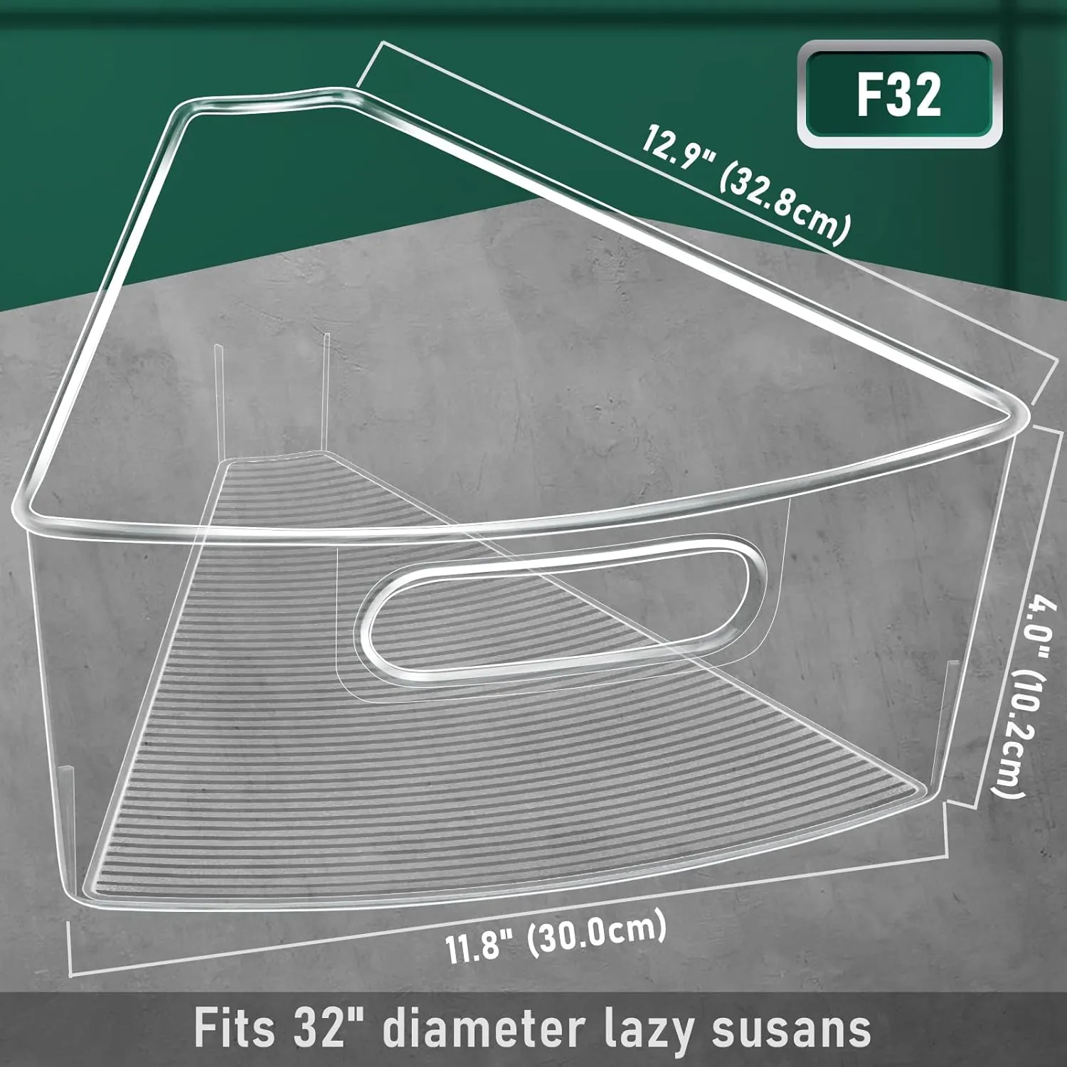 Lazy Susan Cabinet Organizer Bins for 26"/ 28"/ 32" Diameter Corner Organizer, Plastic Cabinet Storage Bin, 1/8 Wedge - Food Safe, BPA Free, with Non-Slip Pads (for 32" Diameter, 4 Pack)