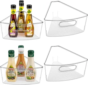 Lazy Susan Cabinet Organizer Bins for 26"/ 28"/ 32" Diameter Corner Organizer, Plastic Cabinet Storage Bin, 1/8 Wedge - Food Safe, BPA Free, with Non-Slip Pads (for 32" Diameter, 4 Pack)