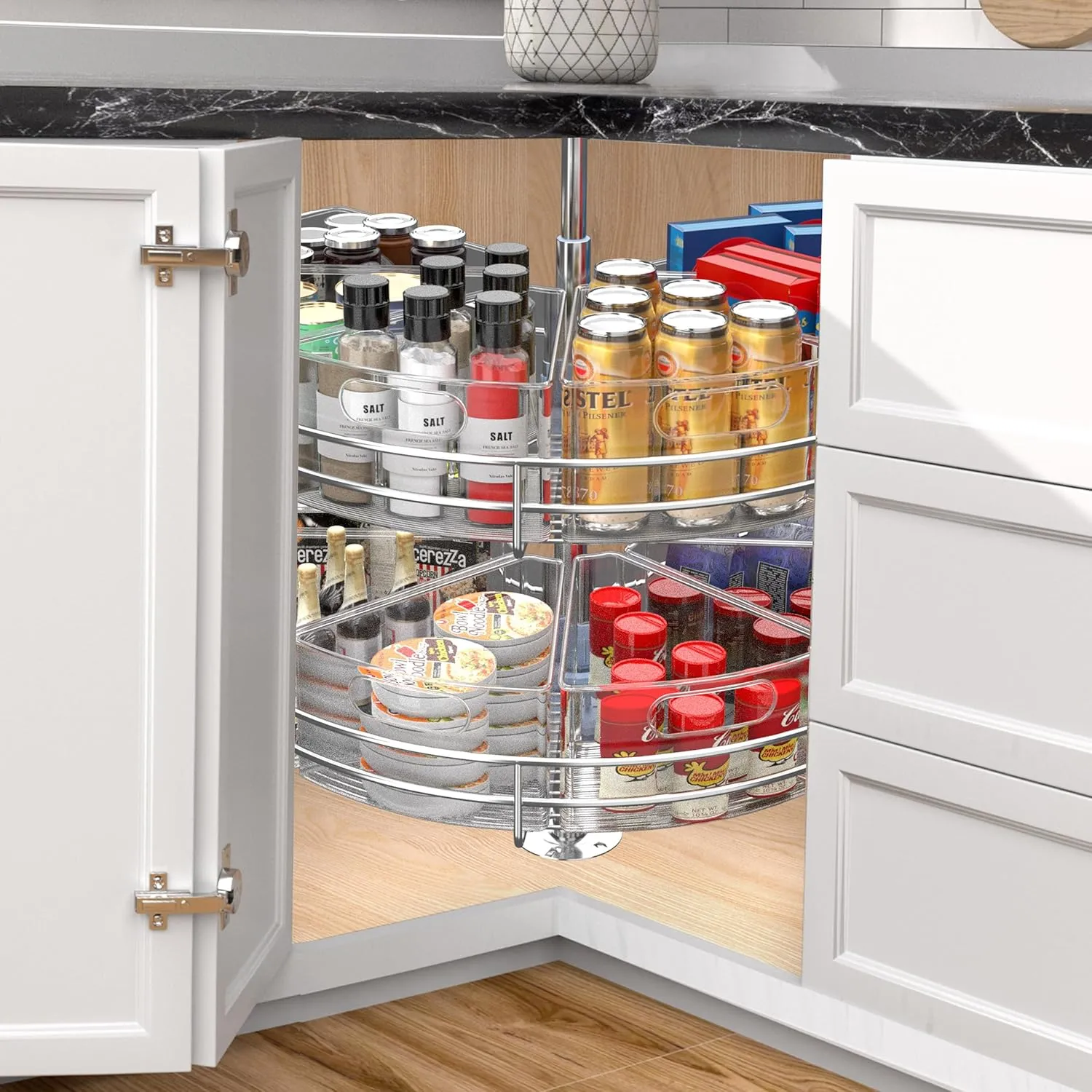 Lazy Susan Organizer Bins for 32"-33” Diameter Corner Lazy Susan Turntable for Cabinet, 6 Pack, Clear Plastic Rotating Cabinet and Pantry Storage Bins, 1/8 Wedge-Food Safe, BPA Free