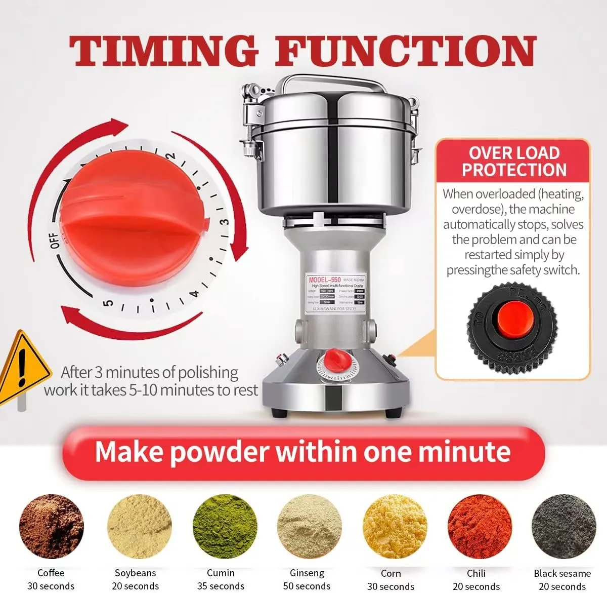 LEJIEYIN Electric herb Grinder 550g High Speed Electric Stainless Steel Spice Flour Mill Herb Grinder Powder Machine for Dry Food Grin