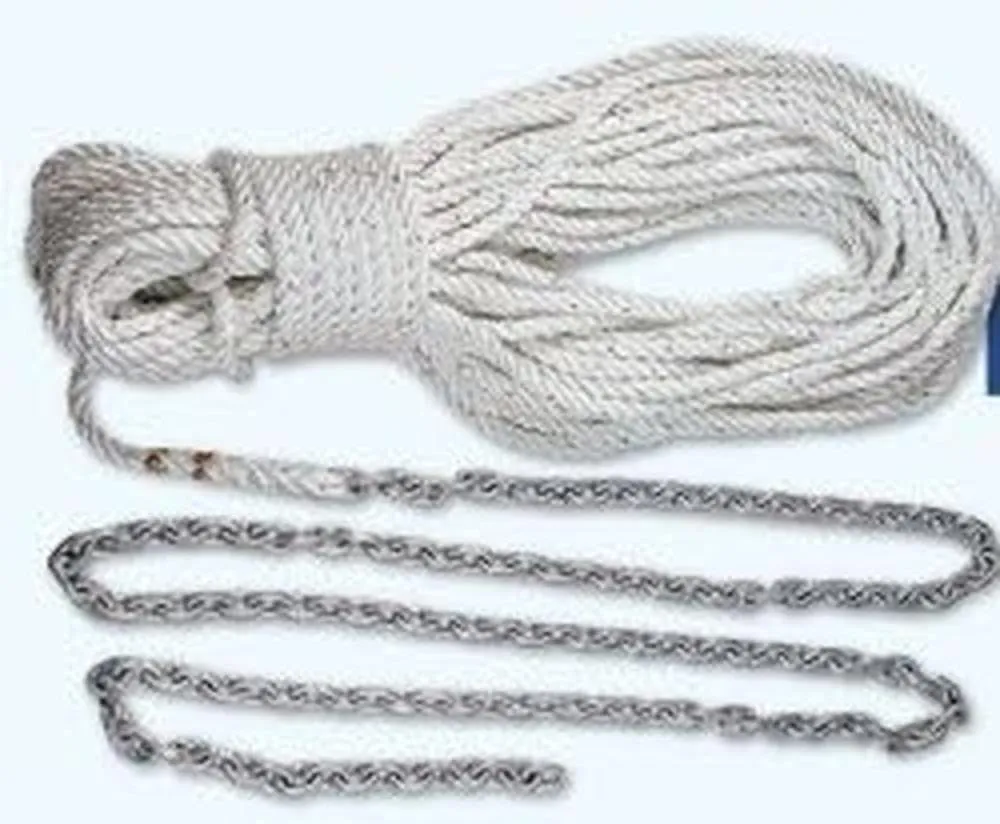 LEWMAR Anchor Rode 10' 1/4" G4 Chain 150' 1/2" 3 Strand Rope and 5/16" Shackle