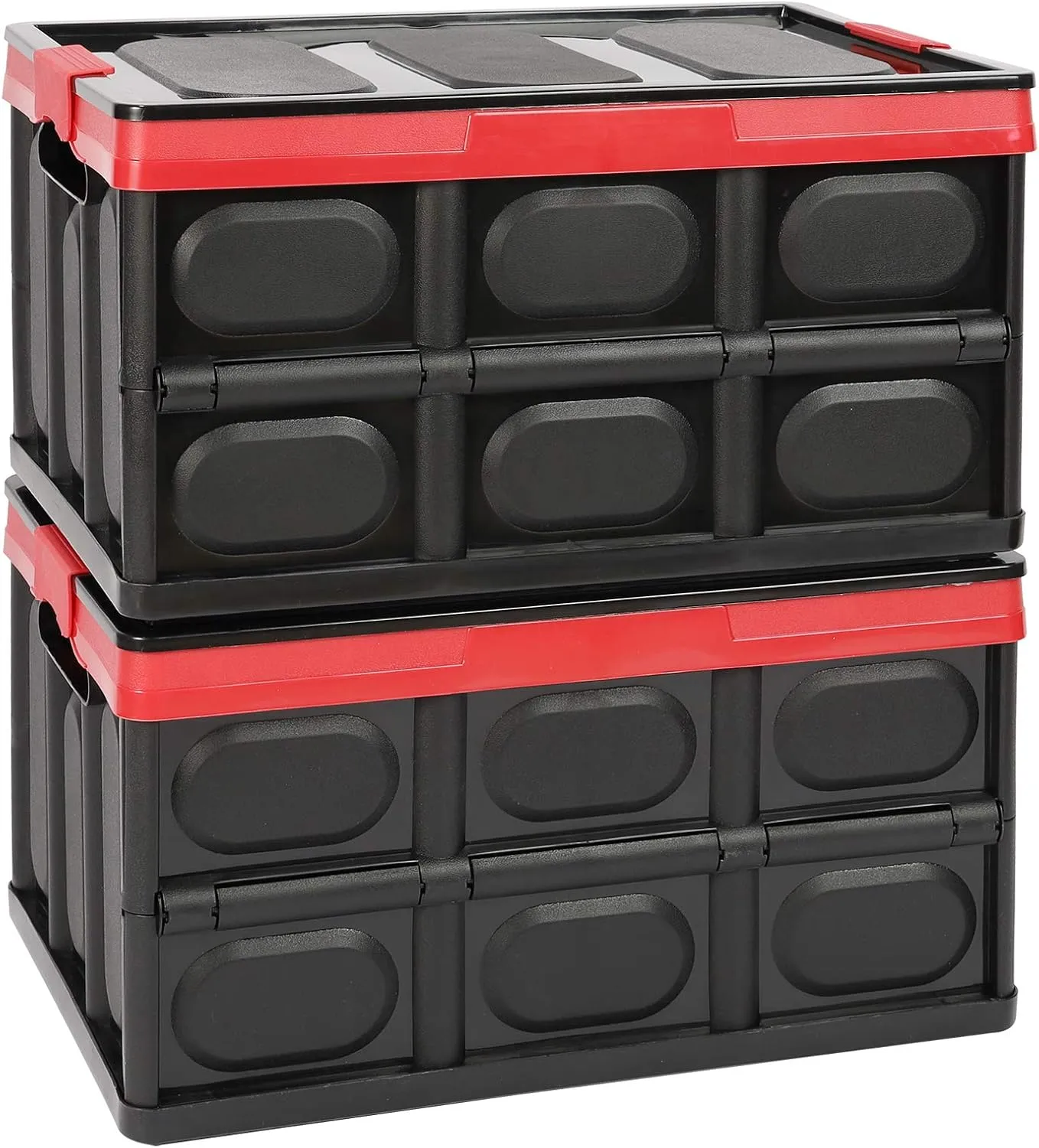 Lidded Storage Bins 2 Pack 30L Collapsible Storage Box Crates Plastic Tote Storage Box Container Stackable Folding Utility Crates for Clothes Books,Snack, Fruits Vegetables Grocery Storage Bin-Black