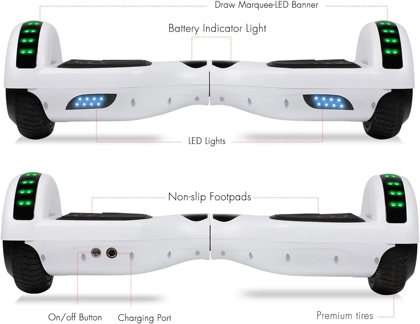 LIEAGLE Hoverboard, 6.5" Self Balancing Scooter Hover Board with Bluetooth Wheels LED Lights for Kids Adults