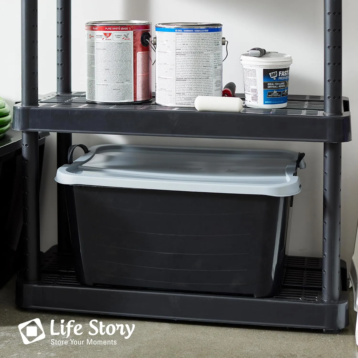 Life Story 6-Pack Plastic Storage Bins with Lids, Black & Gray, 55 Quart - Stackable, Heavy-Duty Tote Containers for Home, Garage or Moving, Secure Snap-Lock Lid & Built-In Handles for Easy Carrying