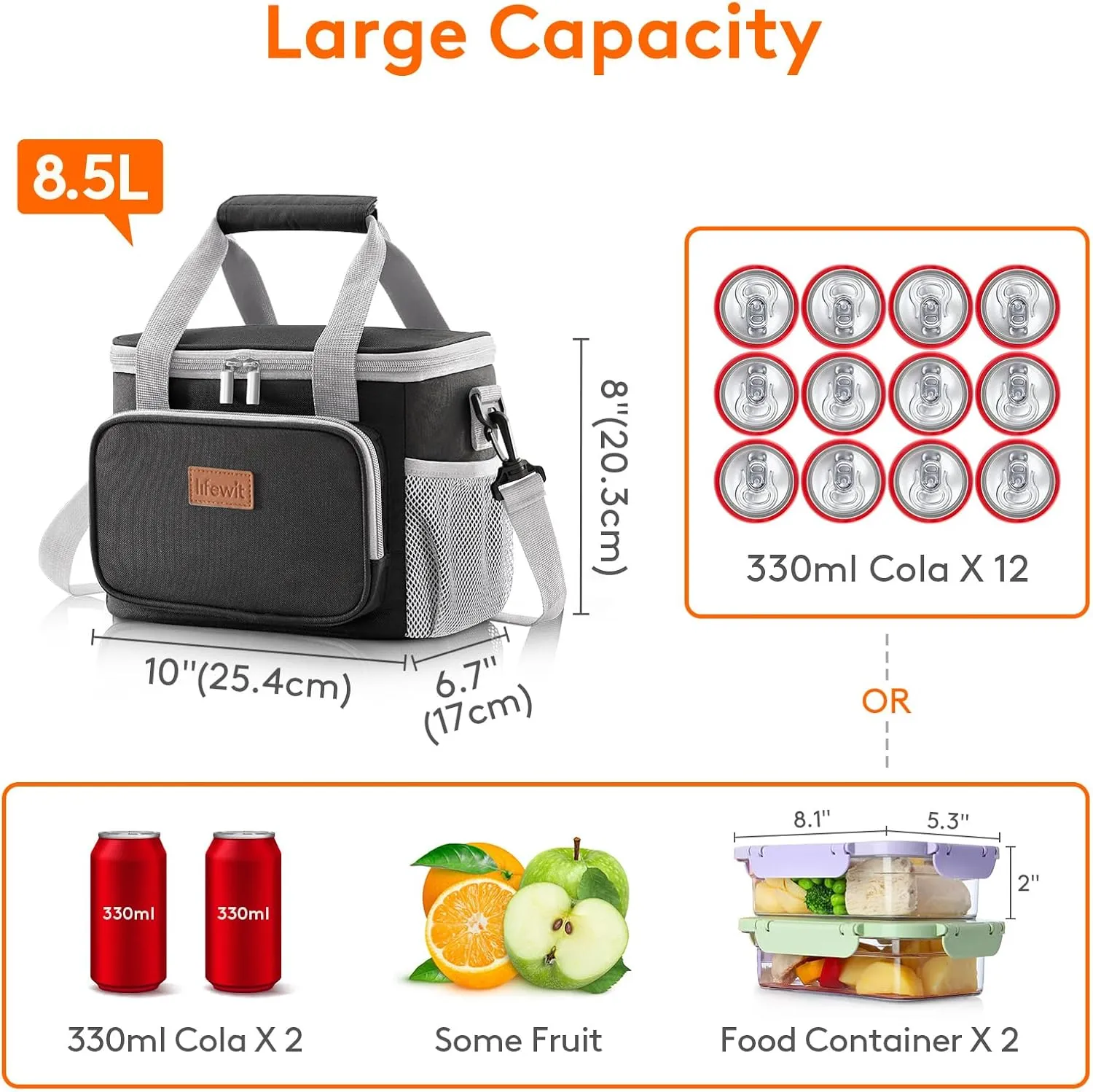 Lifewit Large Lunch Bag Insulated Lunch Box Soft Cooler Cooling Tote for Adult Men Women, Black 12-Can (8.5L)