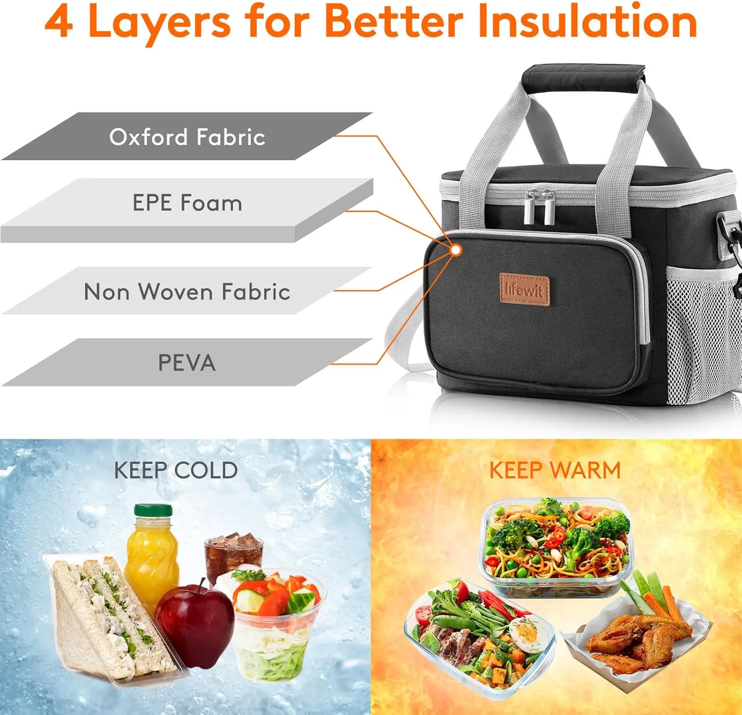 Lifewit Large Lunch Bag Insulated Lunch Box Soft Cooler Cooling Tote for Adult Men Women, Black 12-Can (8.5L)