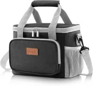 Lifewit Large Lunch Bag Insulated Lunch Box Soft Cooler Cooling Tote for Adult Men Women, Black 12-Can (8.5L)
