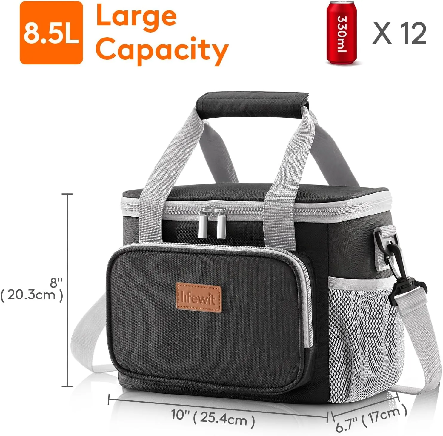 Lifewit Large Lunch Bag Insulated Lunch Box Soft Cooler Cooling Tote for Adult Men Women, Black 12-Can (8.5L)