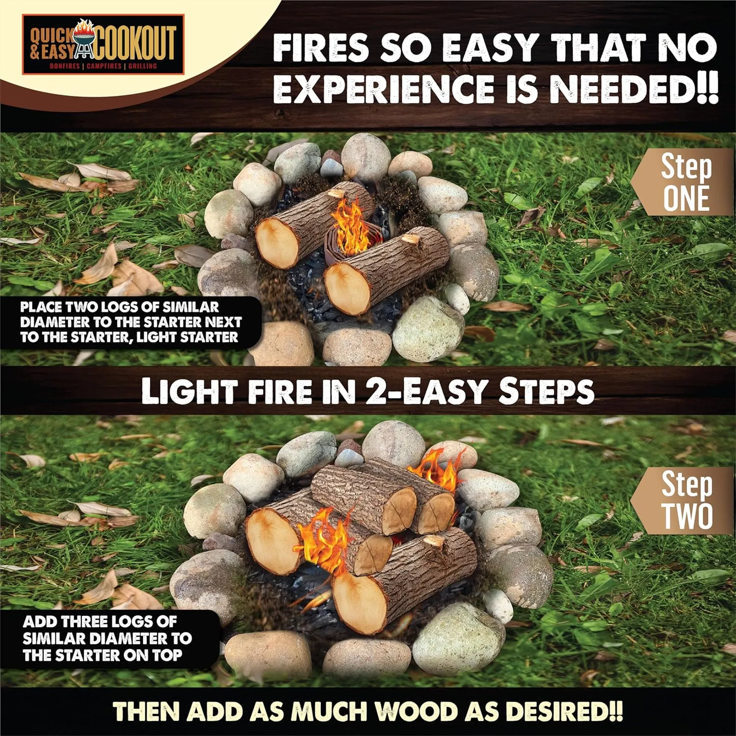 Light Wet/Frozen Logs in Windy Conditions & Start Fires with Zero Effort with Only Large Logs with Patent-Pending Starters | Plant-Based Fuels Only | for Fire Pit, Camping, Survival, Fireplace