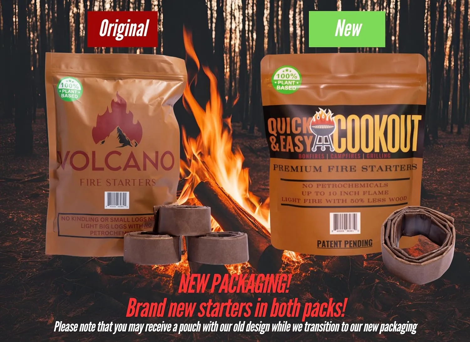 Light Wet/Frozen Logs in Windy Conditions & Start Fires with Zero Effort with Only Large Logs with Patent-Pending Starters | Plant-Based Fuels Only | for Fire Pit, Camping, Survival, Fireplace