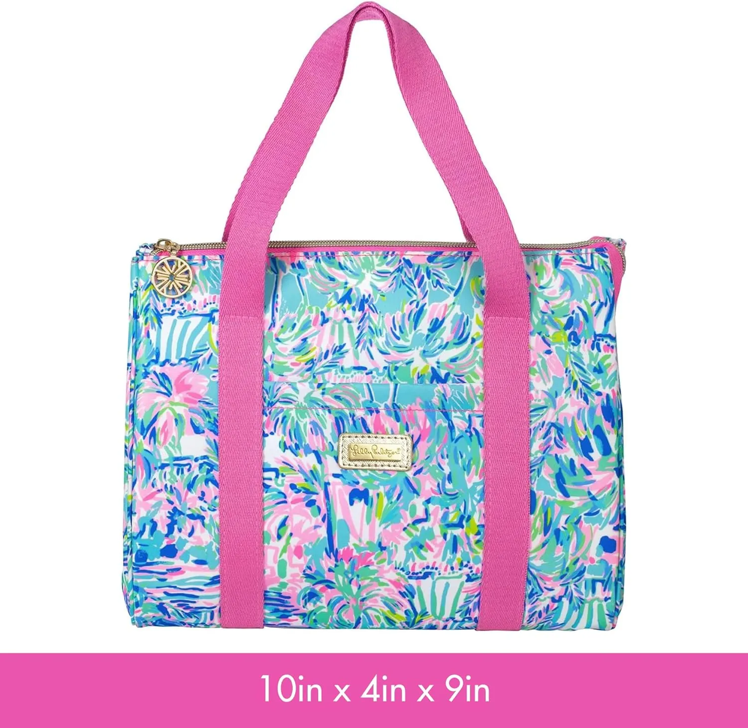 Lilly Pulitzer Cute Lunch Bag for Women, Large Capacity Insulated Tote Bag, Blue Mini Cooler with Storage Pocket and Shoulder Straps, Cabana Cocktail