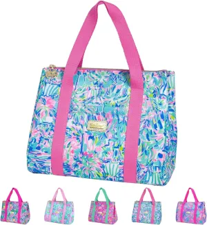 Lilly Pulitzer Cute Lunch Bag for Women, Large Capacity Insulated Tote Bag, Blue Mini Cooler with Storage Pocket and Shoulder Straps, Cabana Cocktail