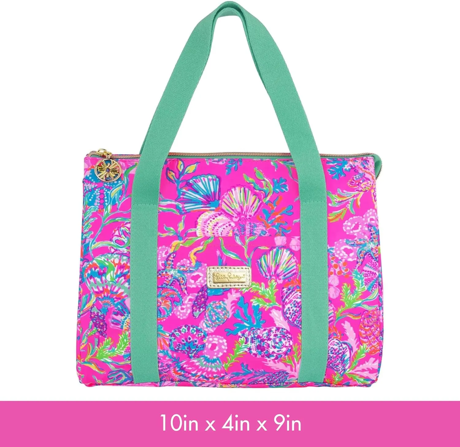 Lilly Pulitzer Cute Lunch Bag for Women, Large Capacity Insulated Tote Bag, Pink Mini Cooler with Storage Pocket and Shoulder Straps, Shell Me Something Good