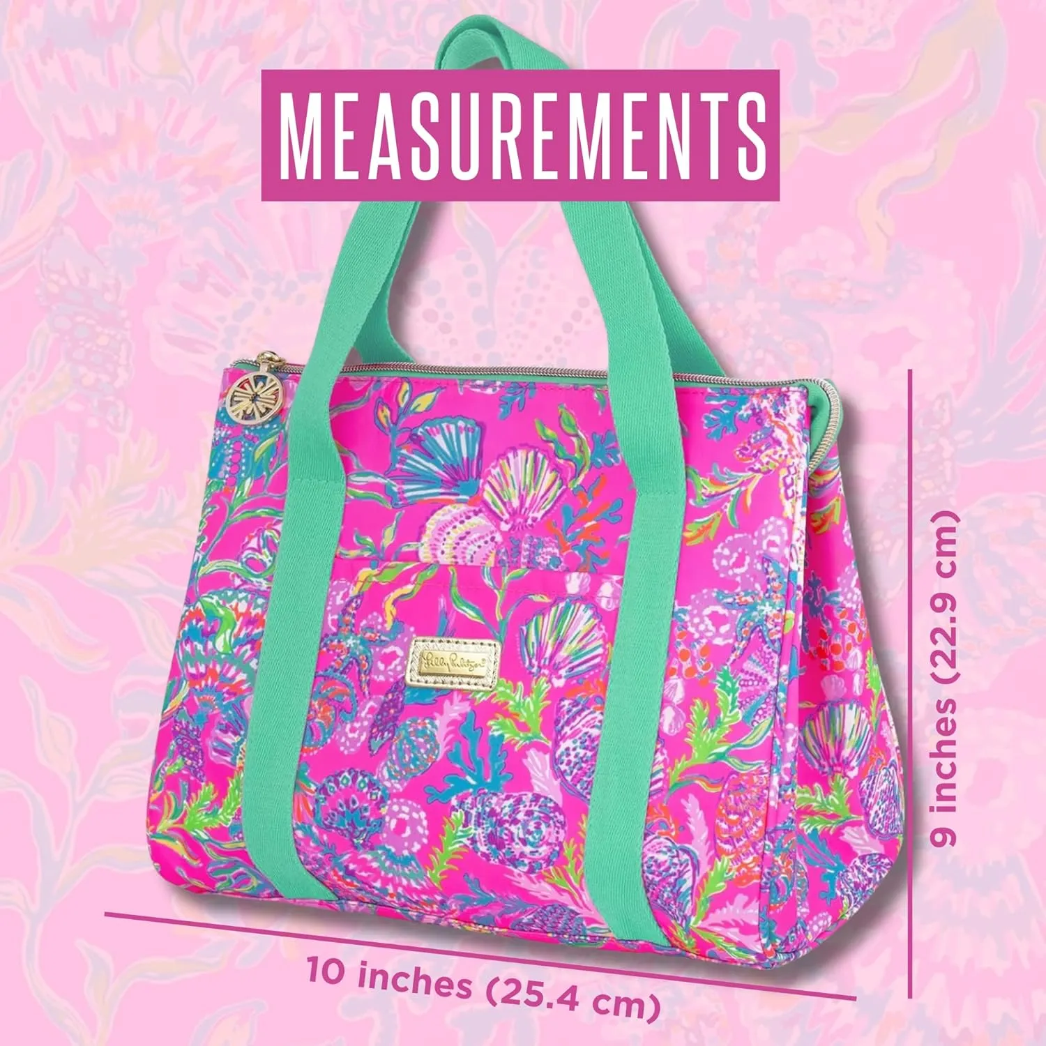 Lilly Pulitzer Cute Lunch Bag for Women, Large Capacity Insulated Tote Bag, Pink Mini Cooler with Storage Pocket and Shoulder Straps, Shell Me Something Good