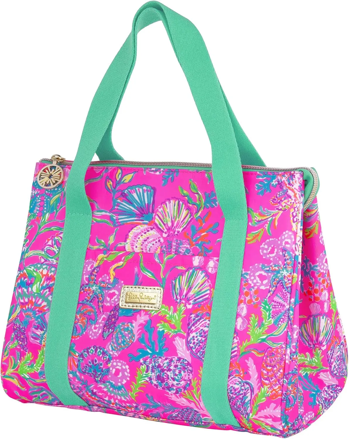 Lilly Pulitzer Cute Lunch Bag for Women, Large Capacity Insulated Tote Bag, Pink Mini Cooler with Storage Pocket and Shoulder Straps, Shell Me Something Good