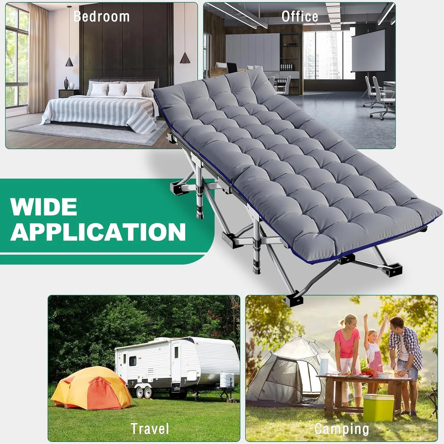 LILYPELLE Folding Camping Cot, Heavy Duty Sleeping Cots with Carry Bag, Double Layer Oxford Portable Travel Camp Cots for Home, Office Nap and Outdoor Beach