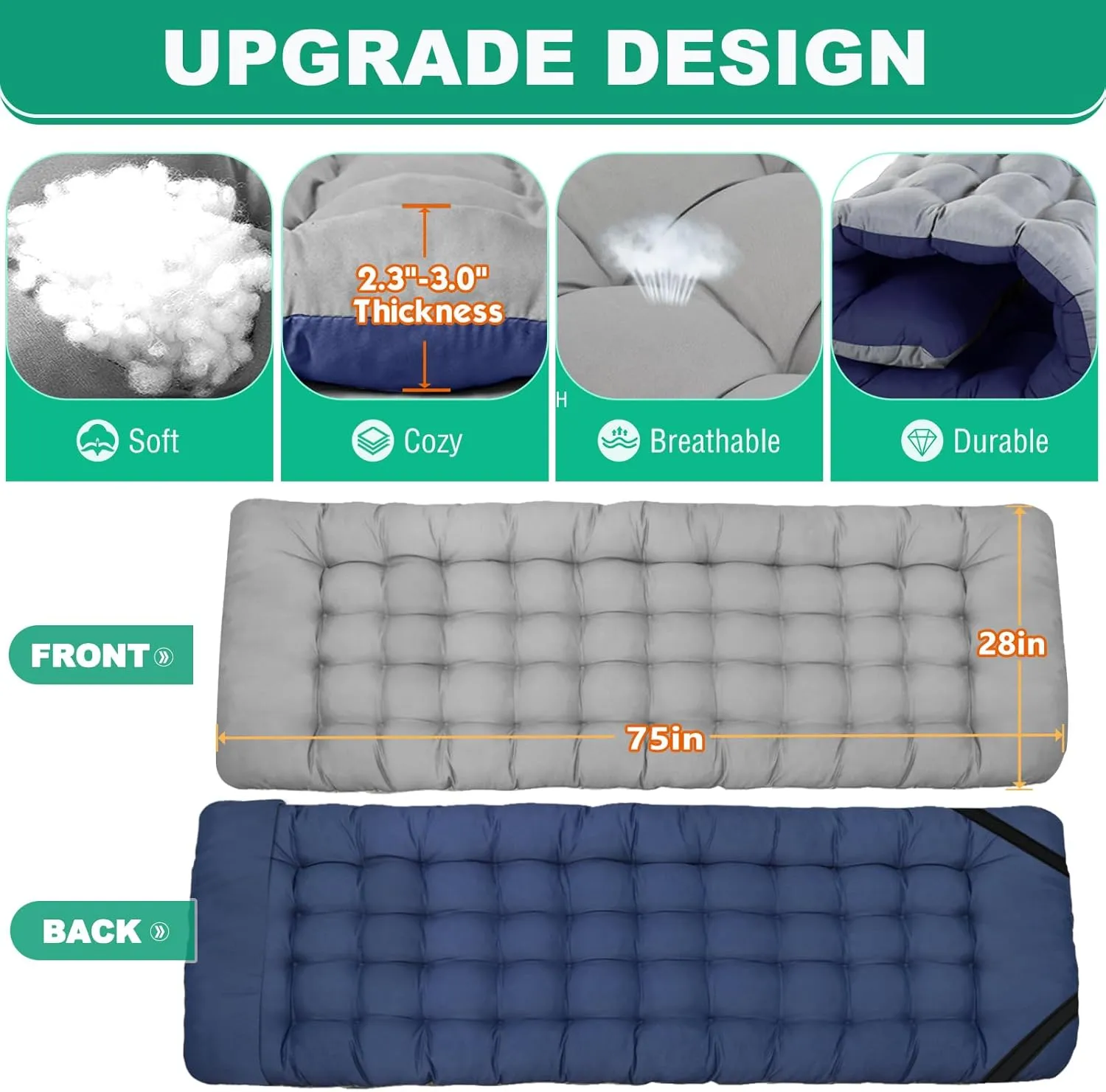LILYPELLE Folding Camping Cot, Heavy Duty Sleeping Cots with Carry Bag, Double Layer Oxford Portable Travel Camp Cots for Home, Office Nap and Outdoor Beach