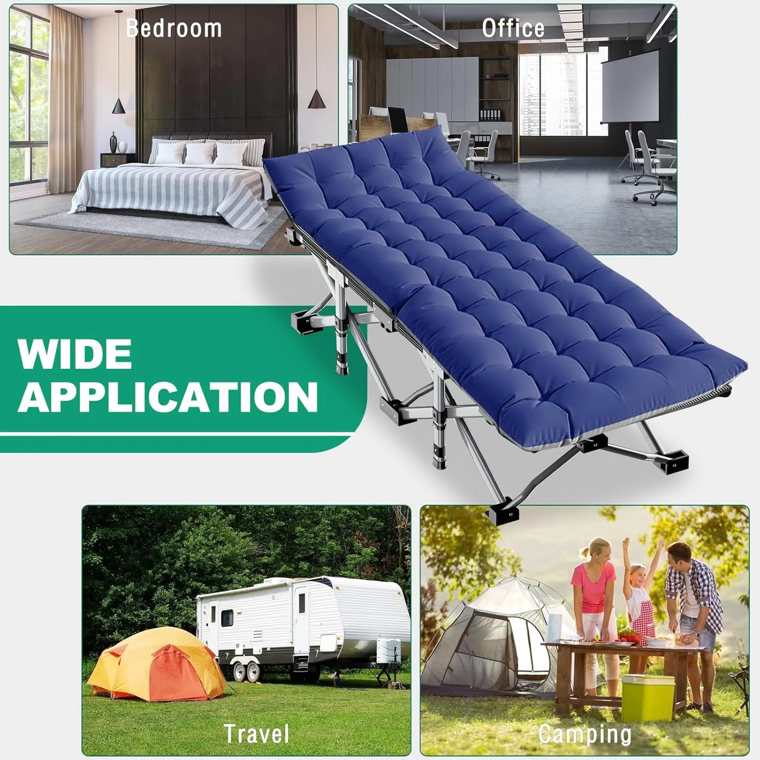 LILYPELLE Folding Camping Cot, Heavy Duty Sleeping Cots with Carry Bag, Double Layer Oxford Portable Travel Camp Cots for Home, Office Nap and Outdoor Beach