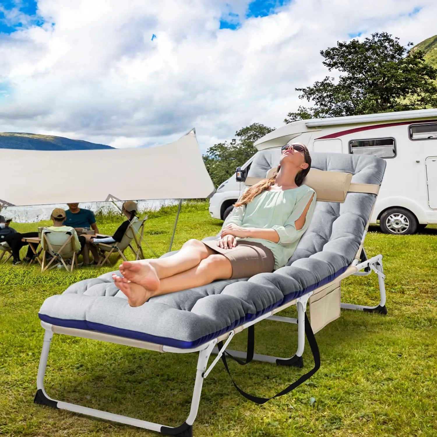 LILYPELLE Portable Folding Camping Cot, Adjustable 5-Position Face Down Folding Chaise Lounge Chairs, Outdoor Portable Folding Bed Sleeping Cot for Camping, Pool, Beach, Patio
