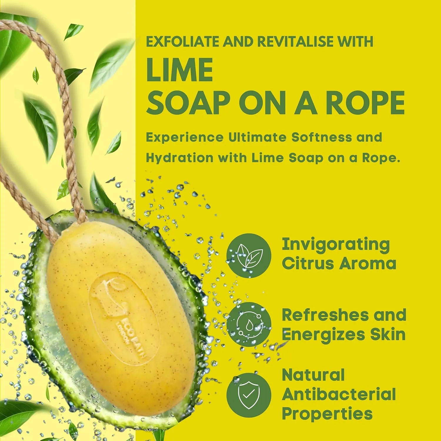 Lime Soap on a Rope – Made in France – Traditionally Crafted Natural, Skin-Friendly, Long-Lasting & Moisturizing Soap 7.76 oz (220 g) (Lime)