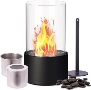 Littadeer Tabletop Fire Pit for Indoor/Outdoor - 10" Table Top Firepit with Glass Metal, Tabletop Fireplace with Black Stones - Long Lasting Flame -Portable Home Decor