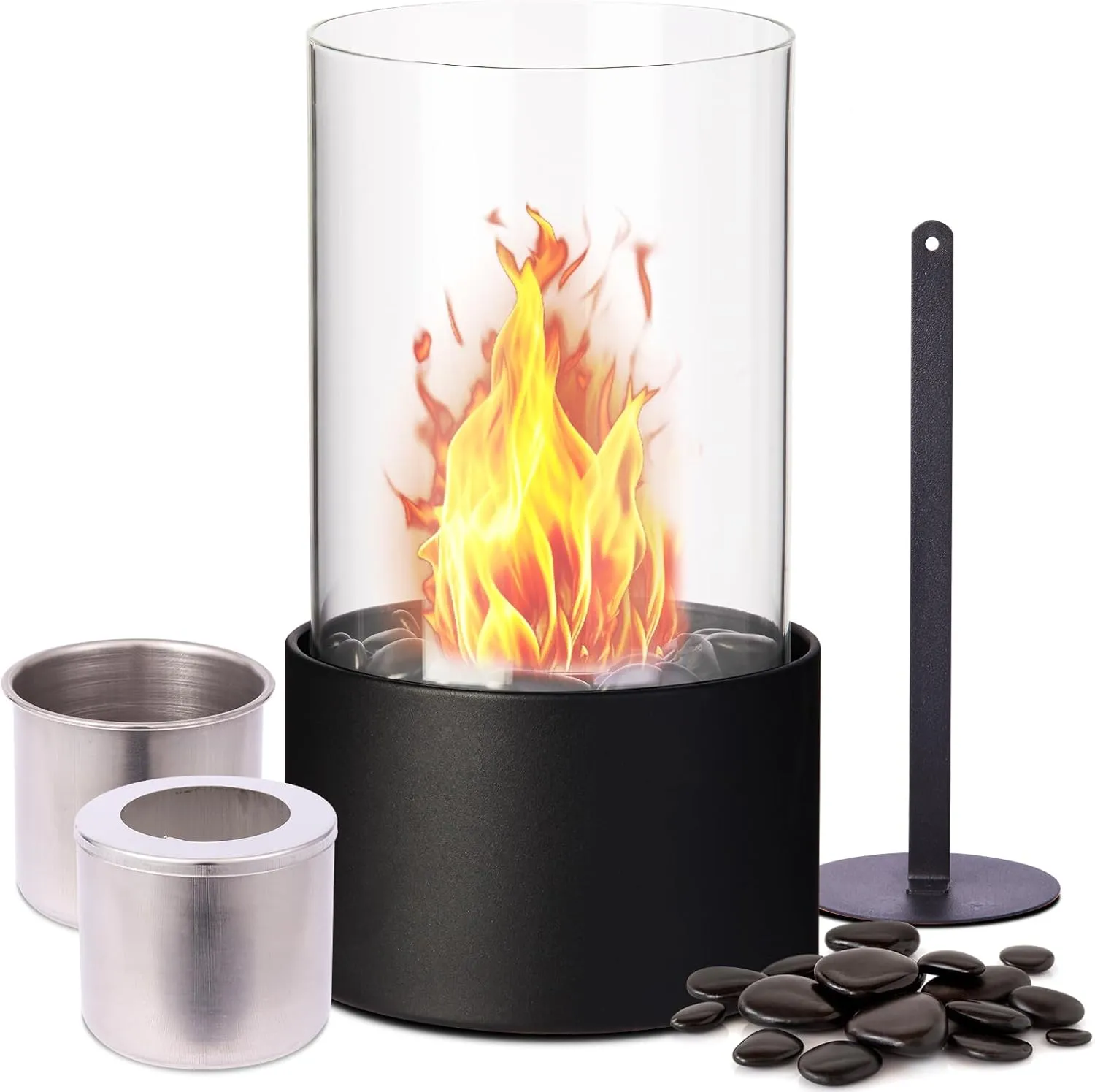 Littadeer Tabletop Fire Pit for Indoor/Outdoor - 10" Table Top Firepit with Glass Metal, Tabletop Fireplace with Black Stones - Long Lasting Flame -Portable Home Decor