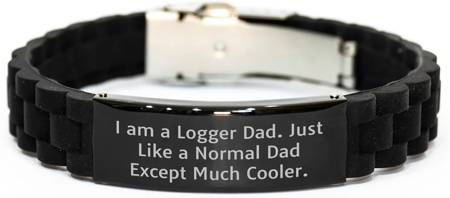 Logger Dad Thoughtful Gift Ideas Glide lock Clasp Black Stainless Steel Silicone 9.05inch Adjustable Premium Bag Father's Day Unique Gifts from Men to Logger Friends