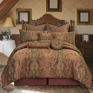Loom and Mill 9-Piece Vintage Jacquard Comforter Sets, Gradient Red Traditional Damask Comforter Queen Set, Ultra Soft Bedding with Euro Shams, Bedskirt, Filled Decorative Pillow for Home(Queen)