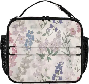 Lunch Bag Symmetrical Flower Large Insulated Cooler Bag with Side Mesh Pockets and Shoulder Strap