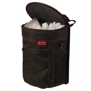 Lusso Gear Spill-Proof Car Trash Can (2.5 Gal) - Easy to Clean Hanging Garbage Bin - Leak Proof & Waterproof for Truck, SUV - Black with Red Stitching