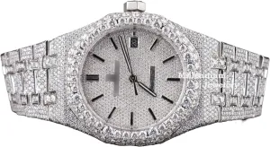 Luxury Iced Out Moissanite Watch for Men Fully Diamond Paved Automatic Timepiece with Date Display Hip Hop Bling Wrist Watch