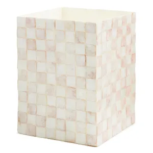 MACKENZIE-CHILDS Capiz Waste Bin, Decorative Bathroom and Bedroom Trash Can, Pink-and-White Rosy Check