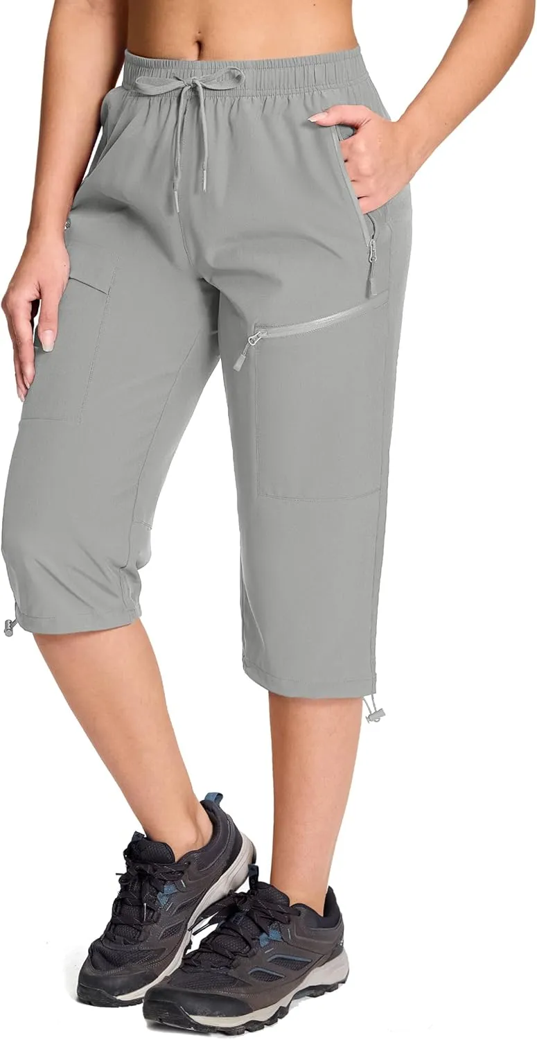 MAGCOMSEN Women's Cargo Capri Pants UPF 50  Lightweight Quick Dry Hiking Golf Travel Summer Pants with 5 Pockets
