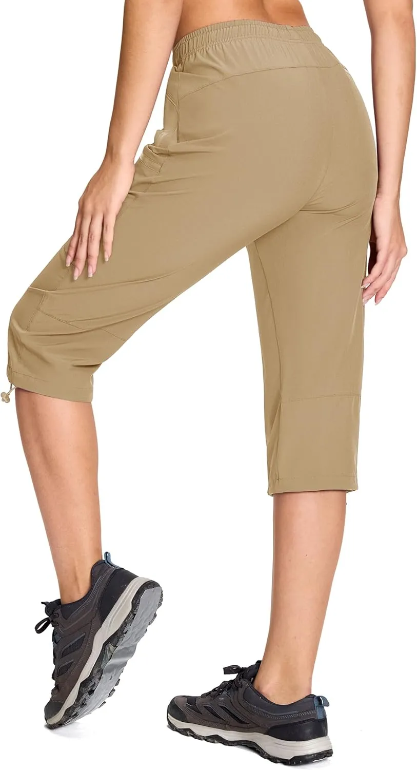 MAGCOMSEN Women's Cargo Capri Pants UPF 50  Lightweight Quick Dry Hiking Golf Travel Summer Pants with 5 Pockets