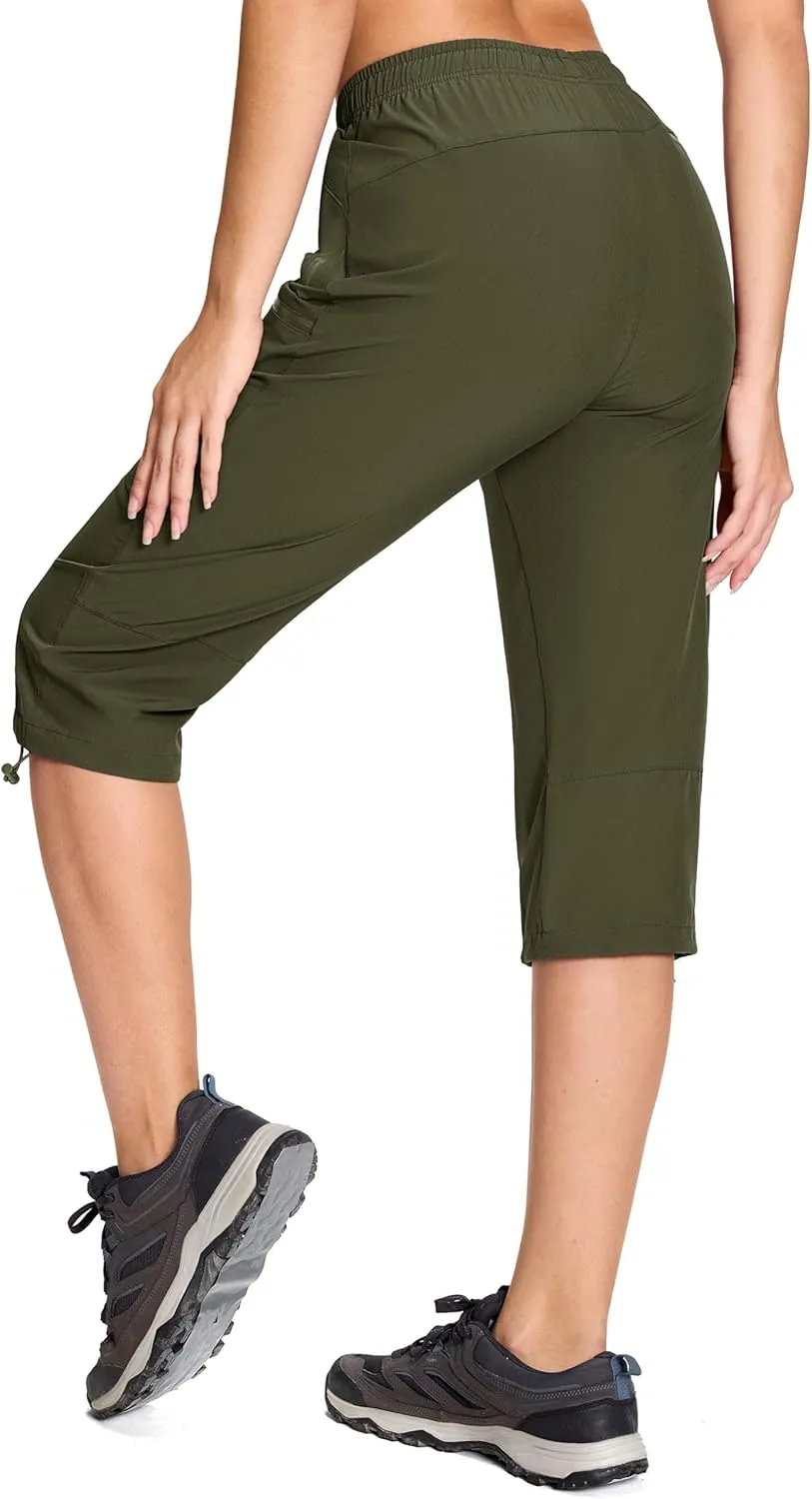 MAGCOMSEN Women's Cargo Capri Pants UPF 50  Lightweight Quick Dry Hiking Golf Travel Summer Pants with 5 Pockets